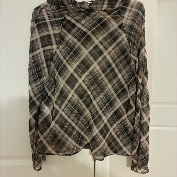 Zara Black and Gray Plaid Cowl Neck Sheer Top - Picture 3 of 3